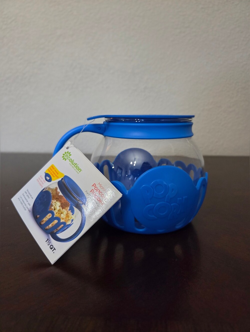 Ecolution Microwave Micro-Pop Popcorn Popper 1.5 Quart Blue Glass